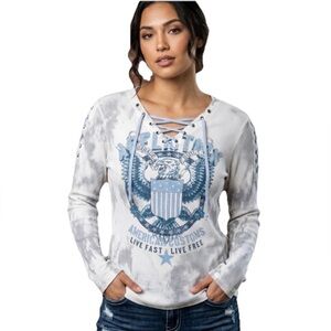 Affliction American Customs God Built Women's White Gray Hoodie Size Medium